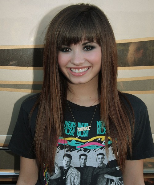 Demi Lovato Straight Haircut with Bangs Hairstyles