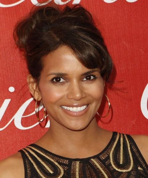 Halle Berry Curly Updo Side Swept Bangs Hairstyles