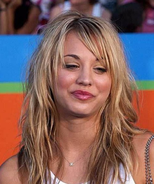 Kaley Cuoco Side Swept Bang Hairstyles