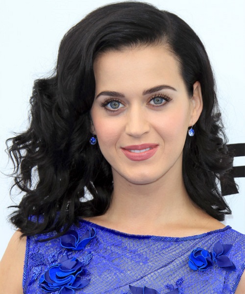 Katy Perry Medium Wavy Black Ash Hairstyles