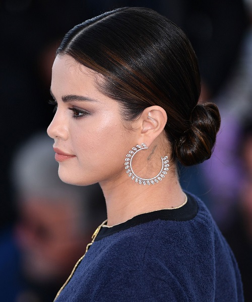 Selena Gomez Twisted Knot hairstyle