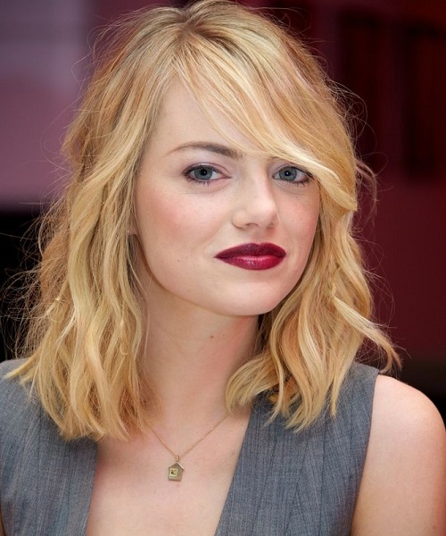 Emma Stone Wavy Lob Hairstyles